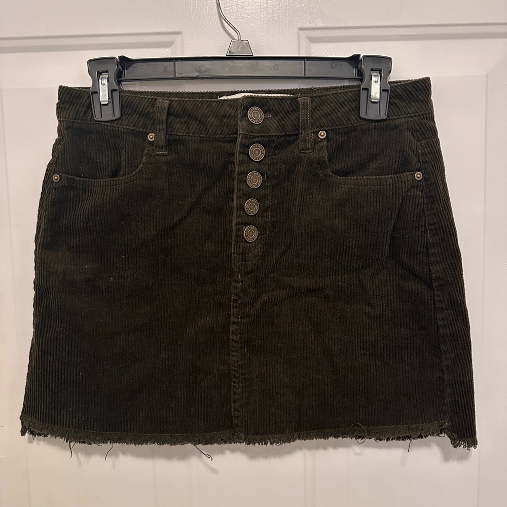 Indigo Rein Olive Green Corduroy Button-Front Mini Skirt
